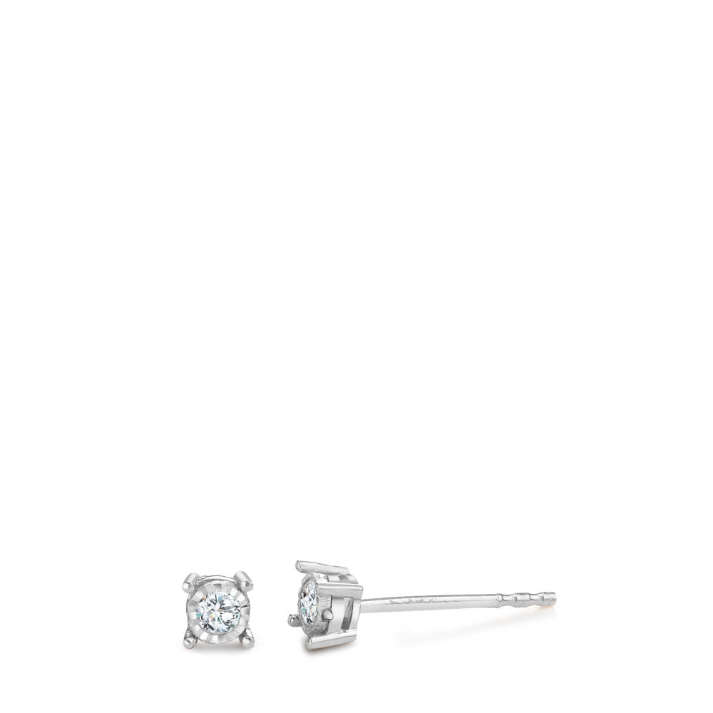 Clous d'oreilles Or blanc 750/18 K Diamant 0.07 ct, 2 Pierres, w-pi2 Ø3.2 mm