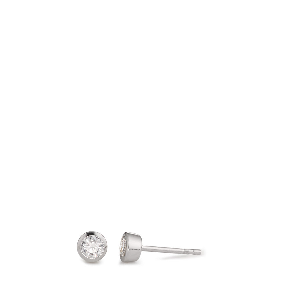 Clous d'oreilles Argent Zircone blanc, 2 Pierres Rhodié Ø4.5 mm