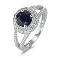 Bague Or blanc 9K Saphir bleu, 1.76 ct, rond, AAA, Diamant blanc, 0.23 ct, 12 Pierres, w-pi3