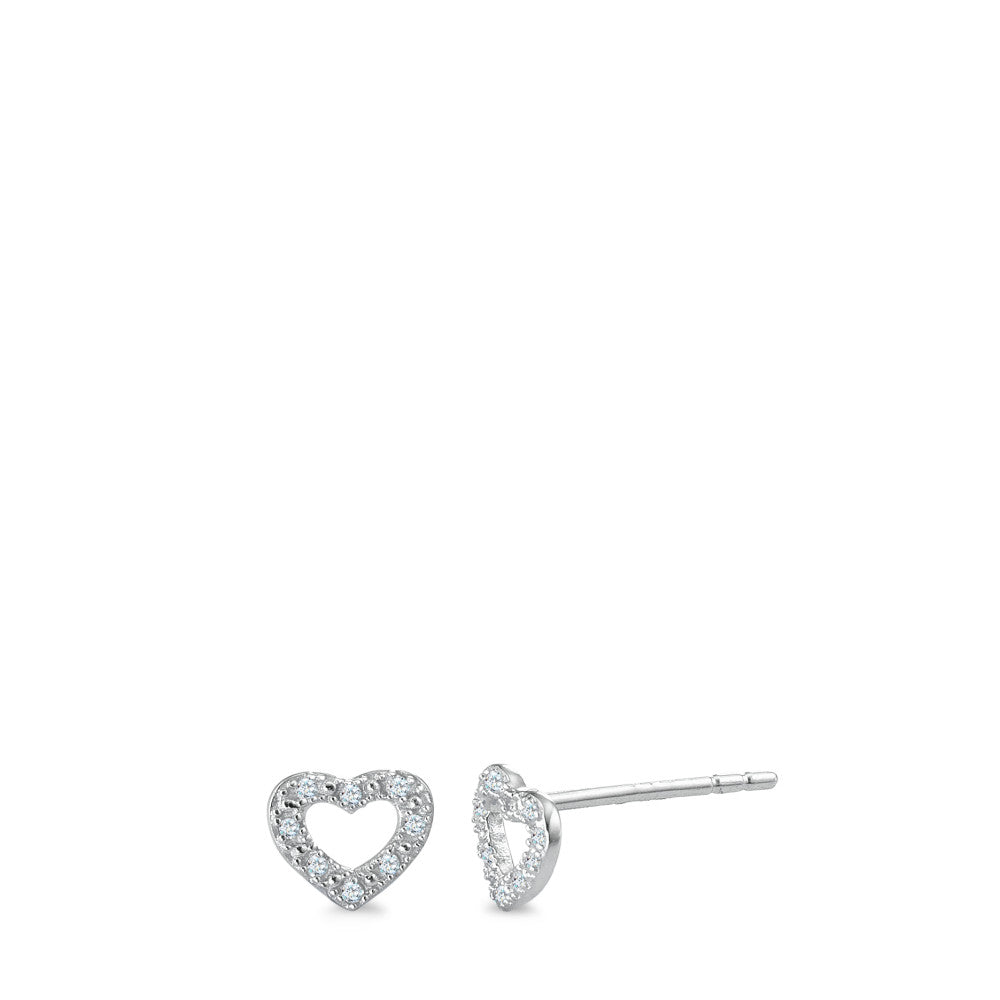 Clous d'oreilles Or blanc 375/9 K Diamant 0.045 ct, 16 Pierres, w-pi1 Coeur Ø6 mm