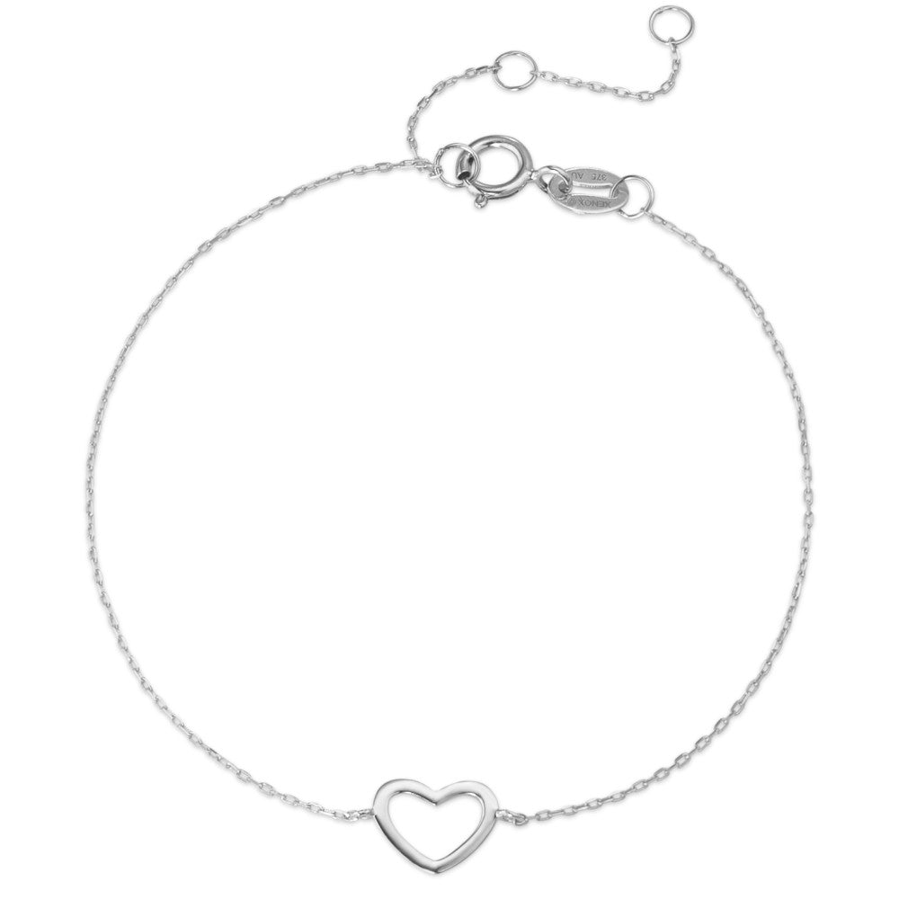 Bracelet Or blanc 375/9 K Coeur 15-18 cm