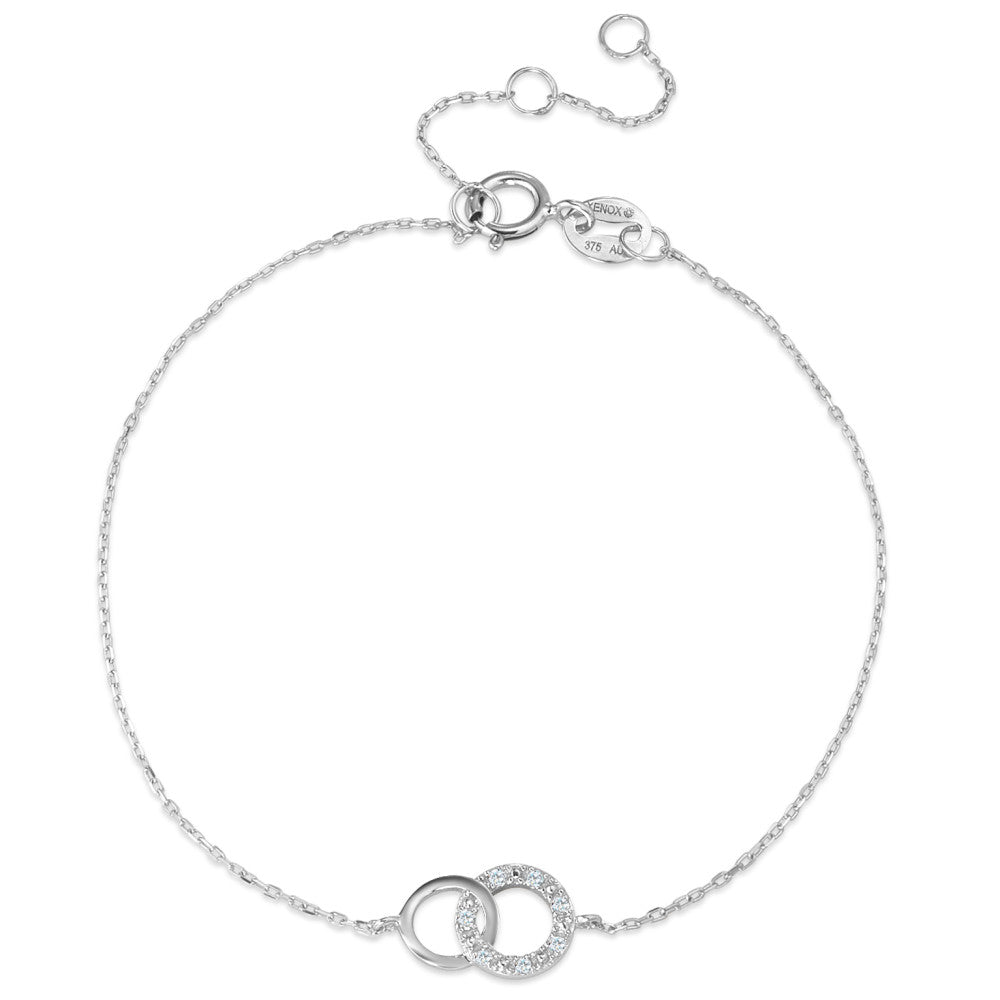 Bracelet Or blanc 375/9 K Diamant 0.025 ct, 7 Pierres, w-pi1 15-18 cm