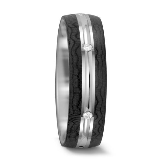 Bague Or blanc 14K, Carbone Diamant 0.06 ct, 6 Pierres, tw-si