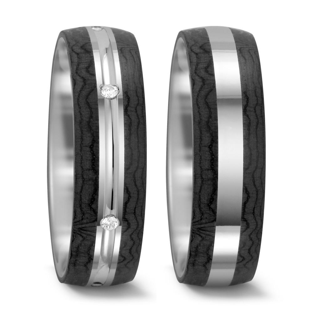 Bague Or blanc 14K, Carbone Diamant 0.06 ct, 6 Pierres, tw-si