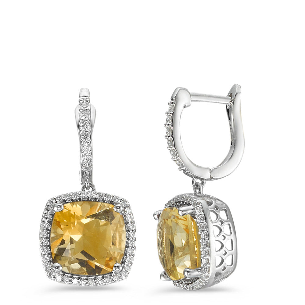 Pendant d'oreilles Or blanc 18K Citrine doré, 2 Pierres, Diamant blanc, 0.25 ct, 76 Pierres, w-pi3