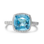 Bague Or blanc 18K Topaze bleu clair, Diamant blanc, 0.20 ct, 42 Pierres, w-pi3 Ø11 mm