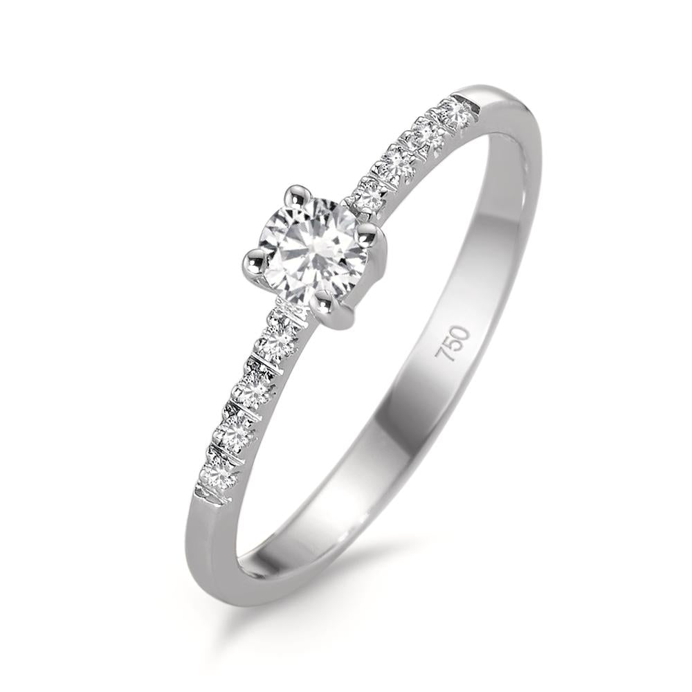 Bague solitaire Or blanc 18K Diamant blanc, 0.04 ct, 8 Pierres, brillant, w-si, Diamant blanc, 0.20 ct, brillant, w-si