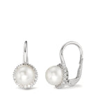 Pendant d'oreilles Or blanc 18K Diamant 0.36 ct, w-si perle d'eau douce blanc, 8 mm