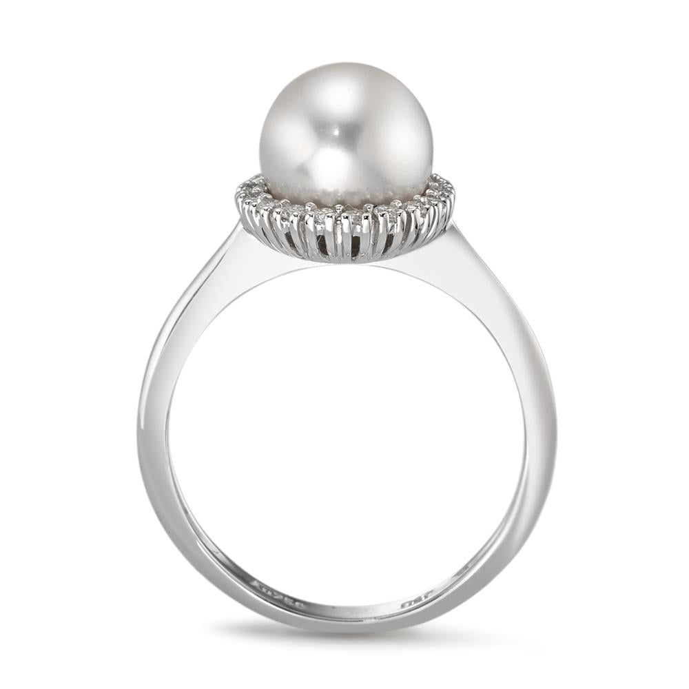 Bague Or blanc 18K Diamant 0.18 ct, w-si perle d'eau douce blanc, 8 mm
