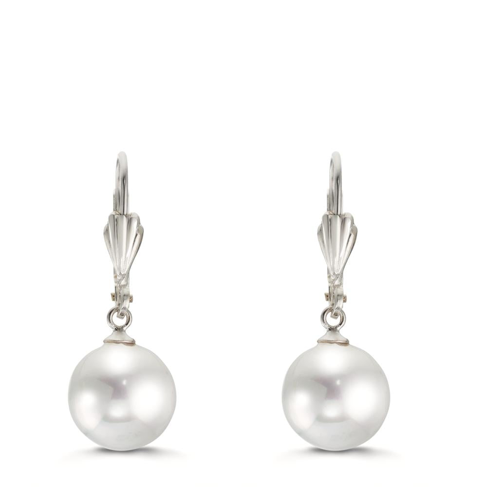 Pendant d'oreilles Antiallergique [shining Pearls] blanc, 2 Perles, 10 mm