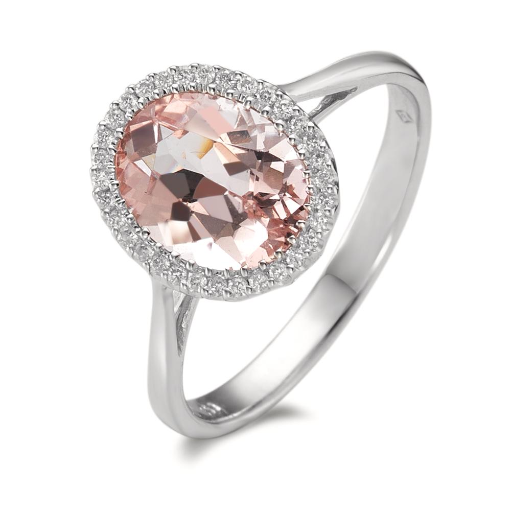 Bague Or blanc 18K Morganite 1.45 ct, Diamant 0.09 ct, 32 Pierres, brillant, w-si