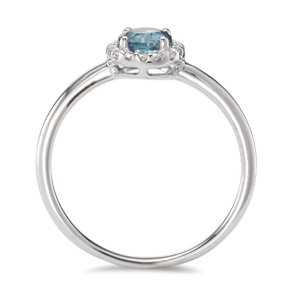 Bague Or blanc 18K Topaze London Blue, Diamant 0.11 ct, 16 Pierres, brillant, w-si