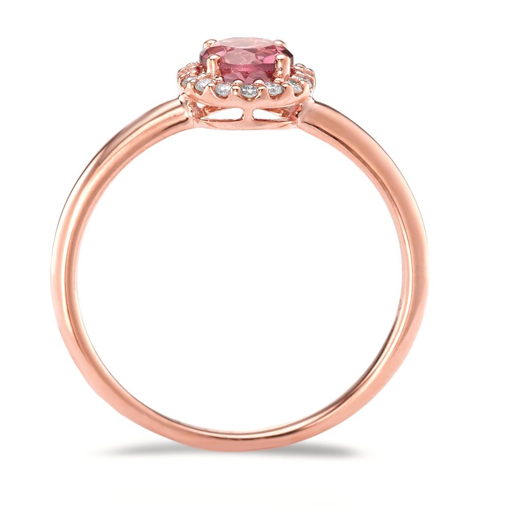 Bague Or rouge 18K Tourmaline, Diamant 0.11 ct, 16 Pierres, brillant, w-si