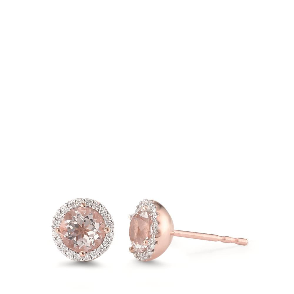 Clous d'oreilles Or rouge 18K Morganite 2 Pierres, Diamant 0.12 ct, 40 Pierres, brillant, w-si Ø7 mm