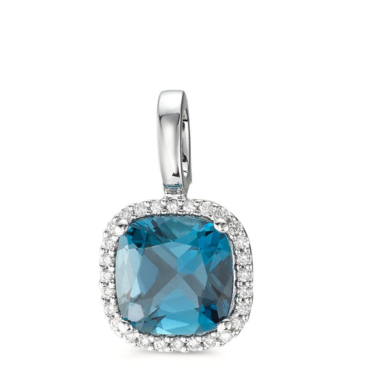 Pendentif Or blanc 18K Topaze London Blue w-si, Diamant 0.14 ct, 28 Pierres, brillant, w-si