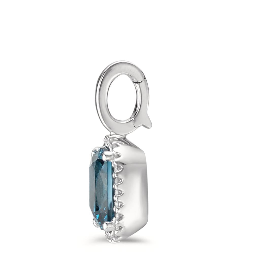 Pendentif Or blanc 18K Topaze London Blue w-si, Diamant 0.14 ct, 28 Pierres, brillant, w-si