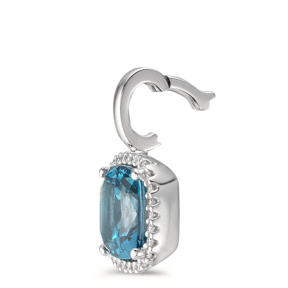 Pendentif Or blanc 18K Topaze London Blue w-si, Diamant 0.14 ct, 28 Pierres, brillant, w-si