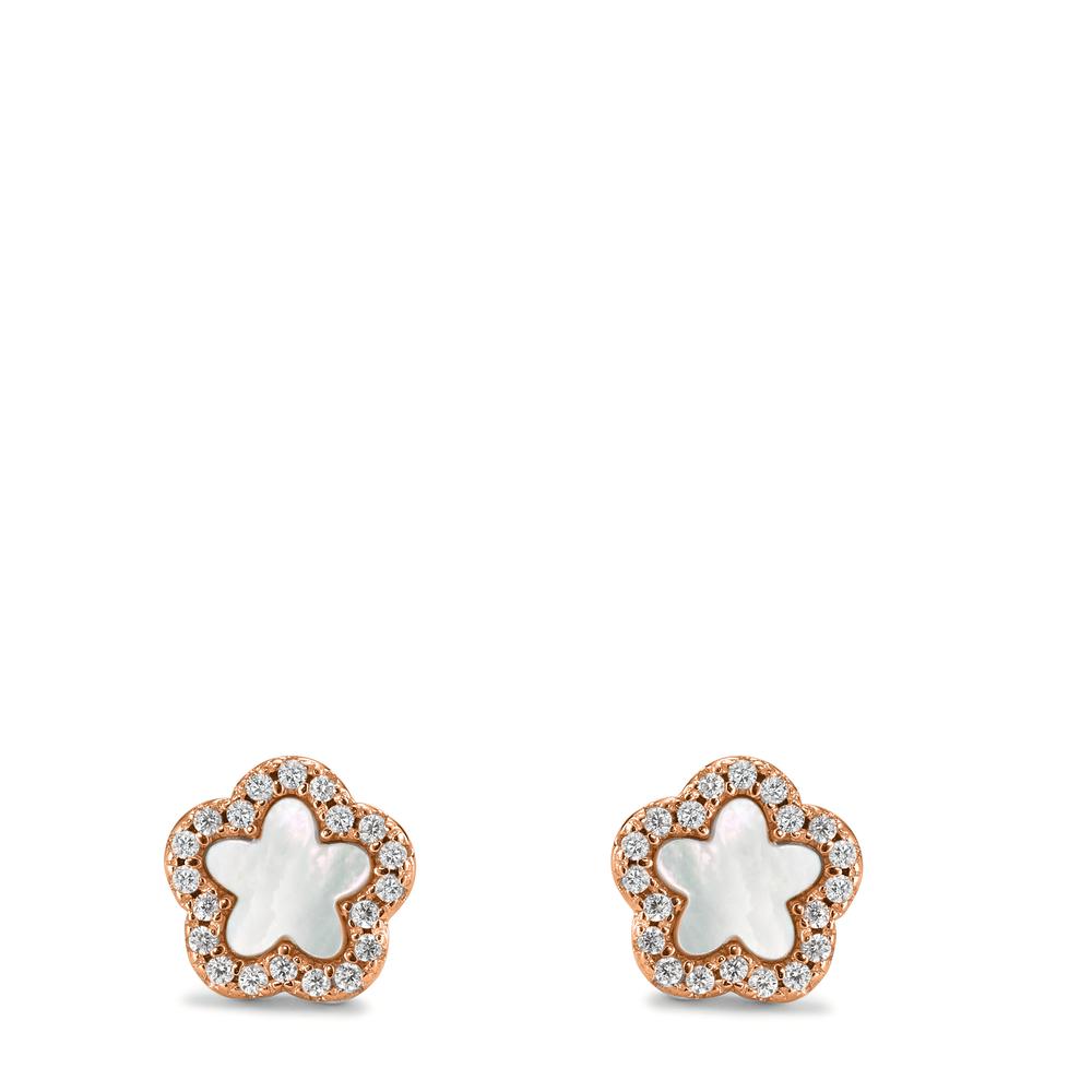 Clous d'oreilles Argent Zircone rosé Plaqué or nacre blanc Fleur Ø8 mm