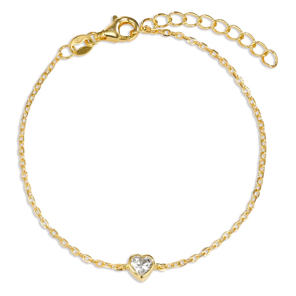 Bracelet Argent Zircone jaune Plaqué or Coeur 16-19 cm