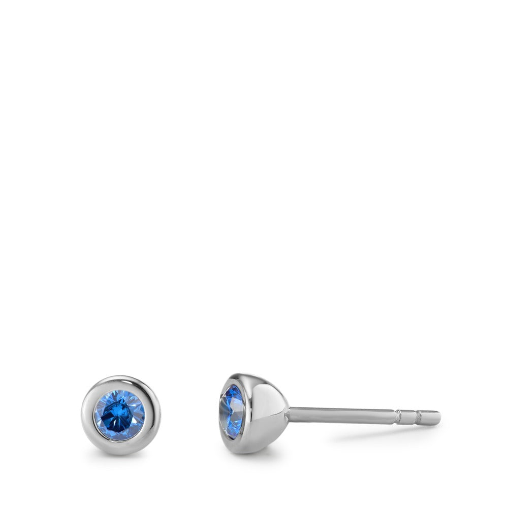 Clous d'oreilles Acier inoxydable Zircone bleu, 2 Pierres Ø5 mm