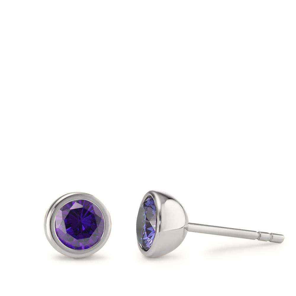 Clous d'oreilles Acier inoxydable Zircone violet, 2 Pierres Ø7 mm