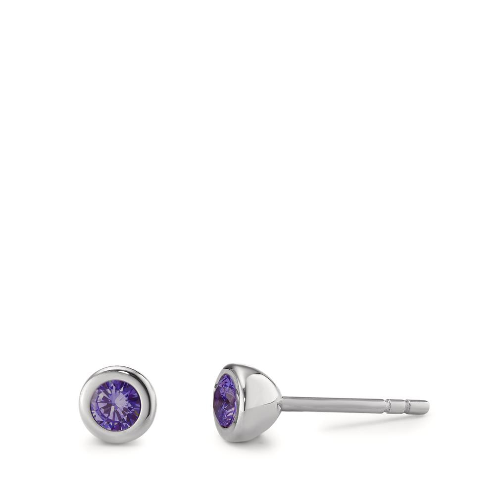 Clous d'oreilles Acier inoxydable Zircone violet, 2 Pierres Ø5 mm