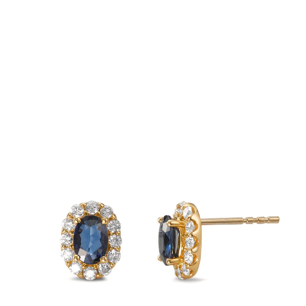 Clous d'oreilles Or jaune 18K Saphir 2 Pierres, Diamant 0.44 ct, 24 Pierres, brillant, w-si