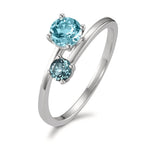 Bague Or blanc 9K Topaze London Blue 2 Pierres