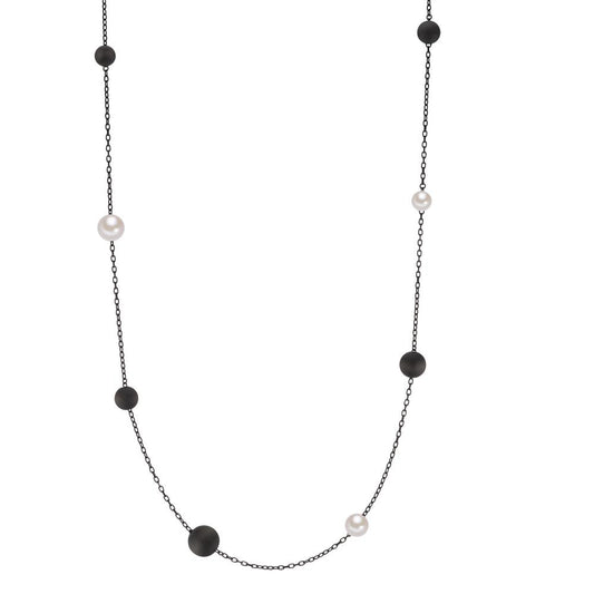 Collier Acier inoxydable, Aluminium noir PVD perle de culture 60 cm Ø8 mm