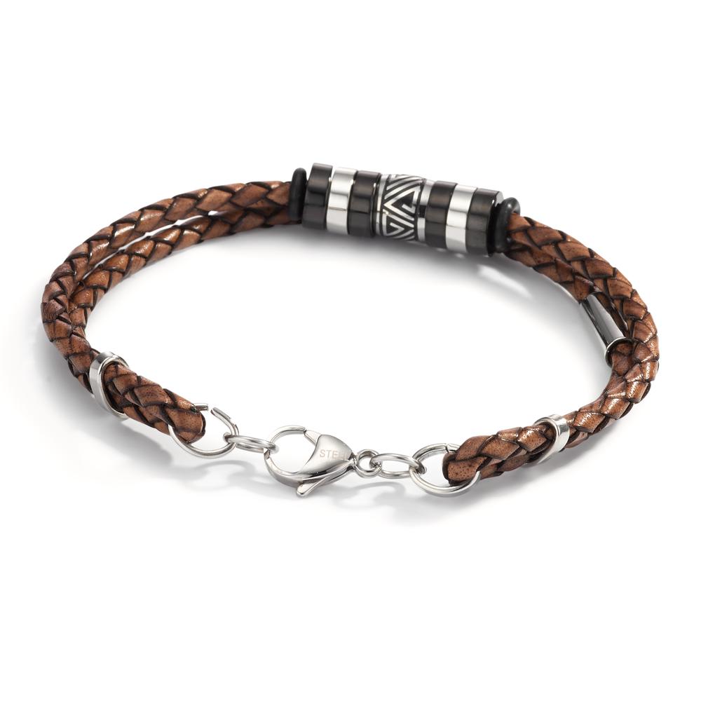 Bracelet Cuir, Acier inoxydable noir PVD 21 cm