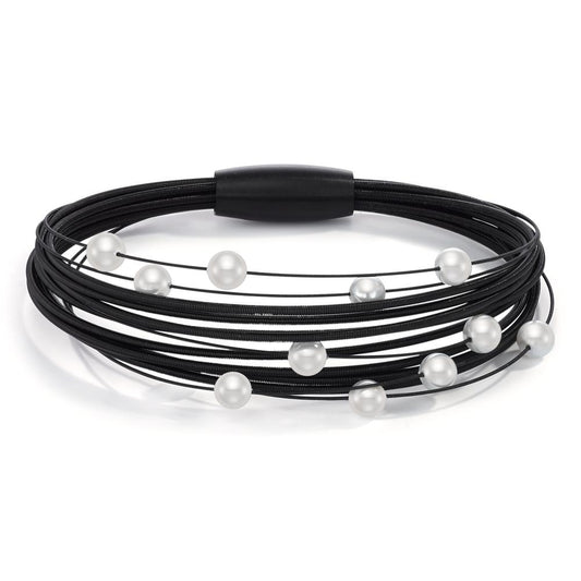 Bracelet Acier inoxydable noir PVD perle de culture 17 cm
