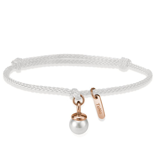 Bracelet Tissu, Acier inoxydable rosé PVD perle de culture 16-21 cm