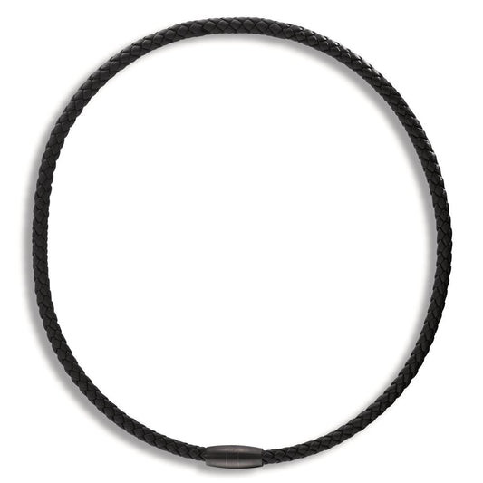 Collier Acier inoxydable, Cuir noir PVD 45 cm Ø5.5 mm