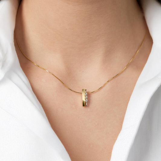 Pendentif Or jaune 9K Zircone 3 Pierres Bicolore