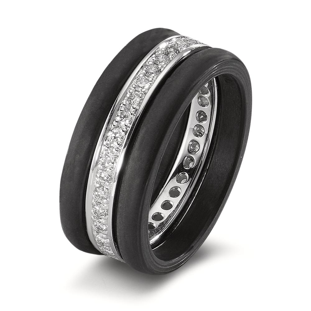 Bague Or blanc 18K, Carbone Diamant 0.50 ct, 35 Pierres, w-si