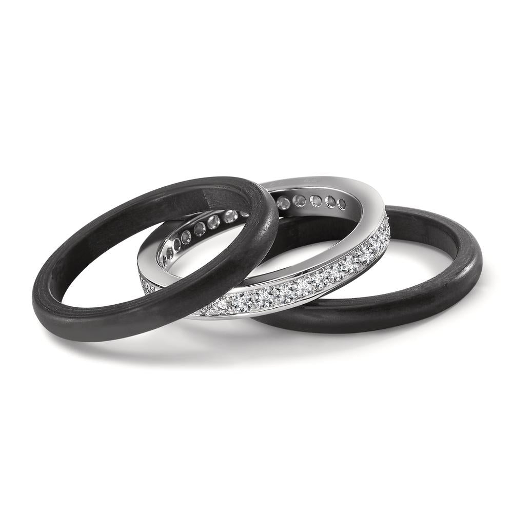 Bague Or blanc 18K, Carbone Diamant 0.50 ct, 35 Pierres, w-si