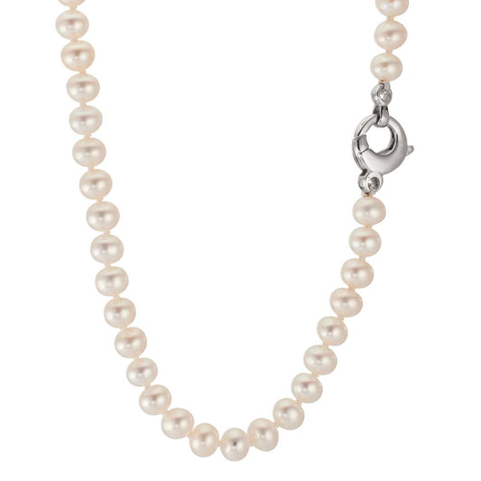 Collier Or blanc 18K perle d'eau douce blanc, 5.5 mm 46 cm