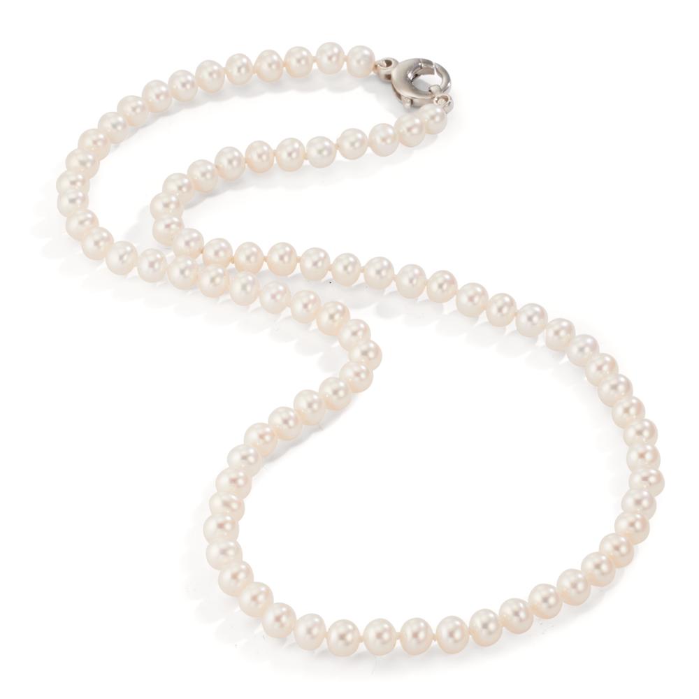 Collier Or blanc 18K perle d'eau douce blanc, 5.5 mm 46 cm