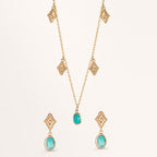 Pendant d'oreilles Bronze Amazonite 2 Pierres Plaqué or