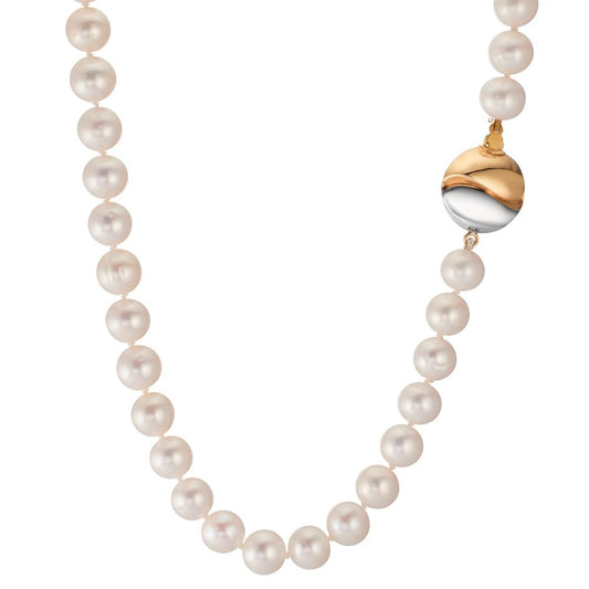 Collier Or jaune 18K, Or blanc 18K perle d'eau douce blanc, 7.5 mm 47 cm