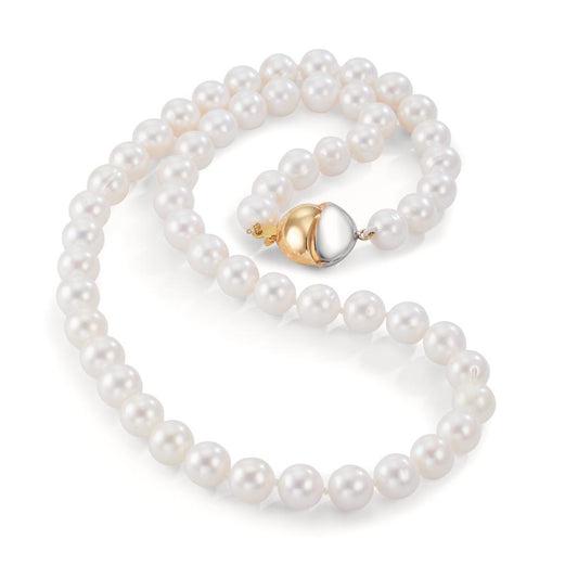 Collier Or jaune 18K, Or blanc 18K perle d'eau douce blanc, 7.5 mm 47 cm