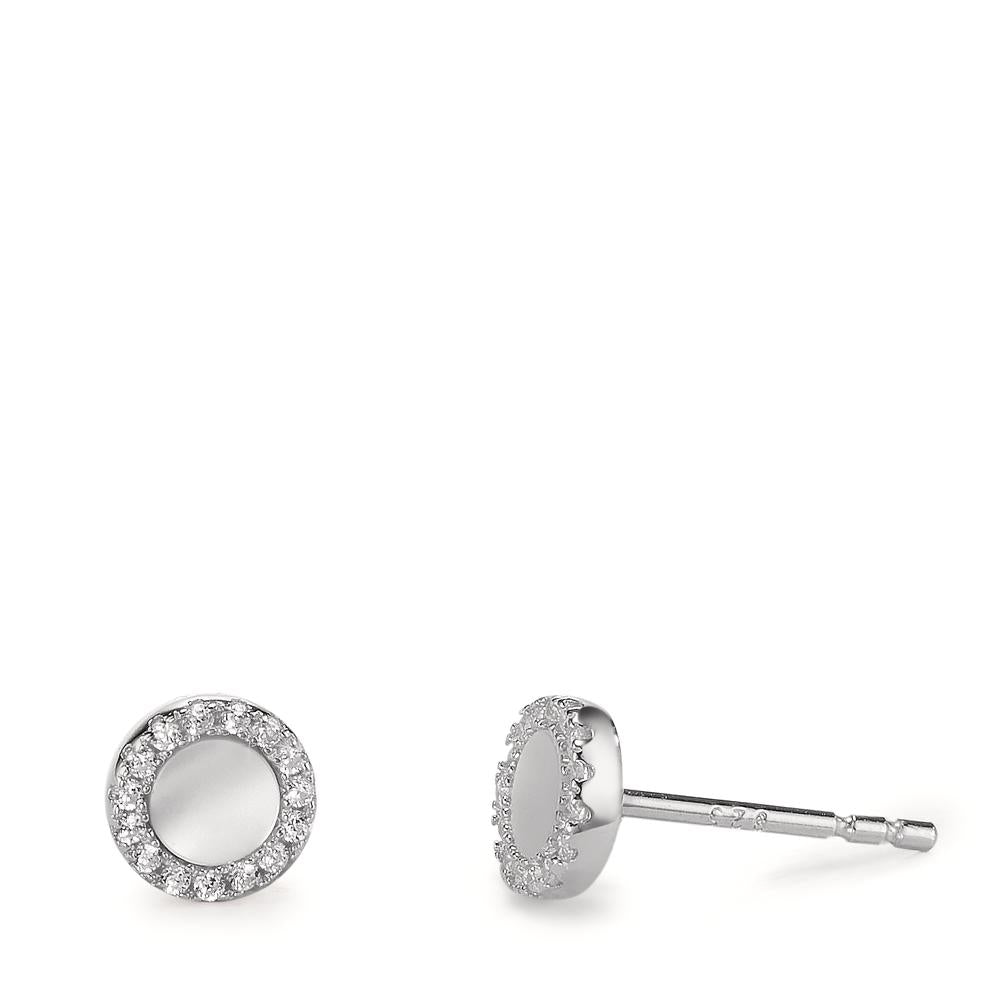 Clous d'oreilles Argent Zircone Rhodié nacre blanc Ø6 mm