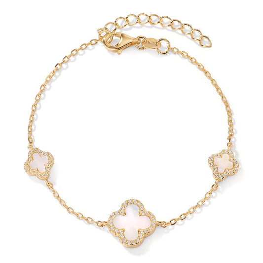 Bracelet Argent Zircone jaune Plaqué or nacre blanc 16-19 cm