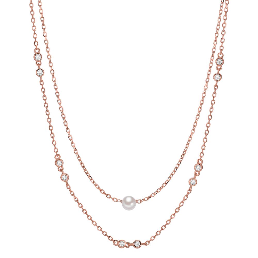 Collier Argent Zircone 10 Pierres rosé Plaqué or [shining Pearls] blanc, 5 mm 40-45 cm