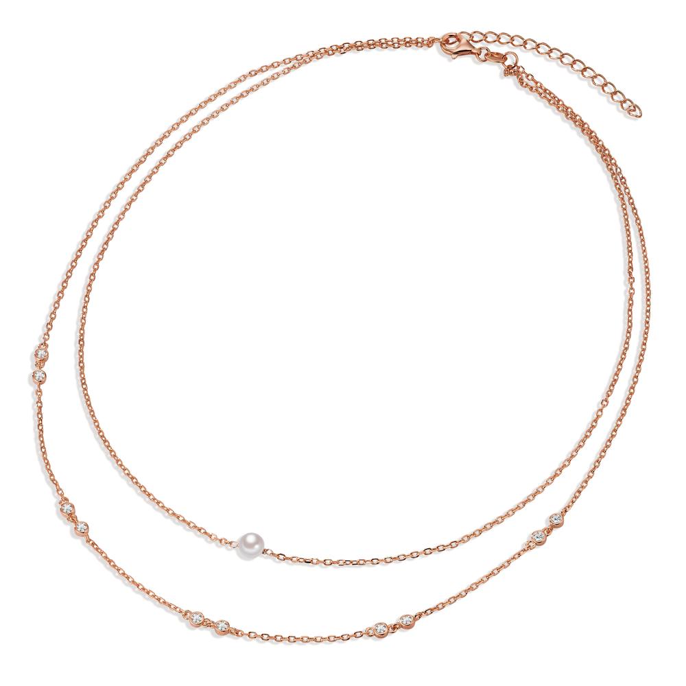 Collier Argent Zircone 10 Pierres rosé Plaqué or [shining Pearls] blanc, 5 mm 40-45 cm