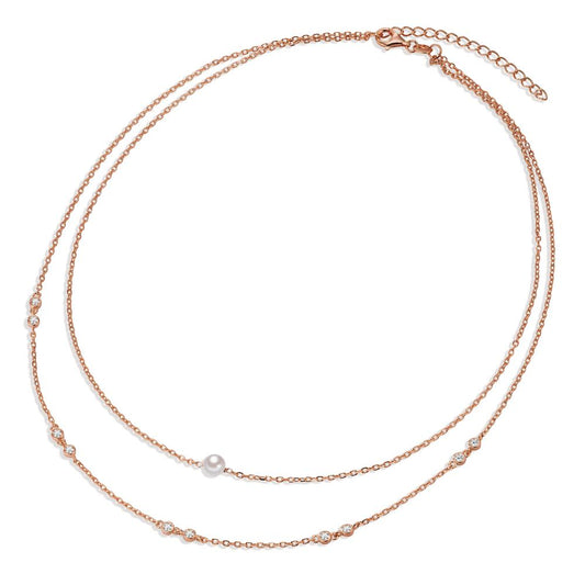 Collier Argent Zircone 10 Pierres rosé Plaqué or [shining Pearls] blanc, 5 mm 40-45 cm