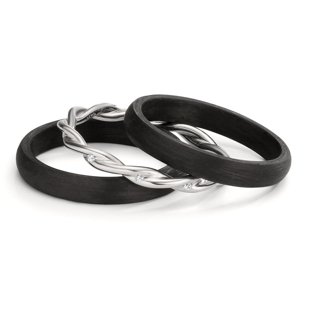 Assortiment de bagues Or blanc 18K, Carbone Diamant 0.045 ct, 9 Pierres, w-si