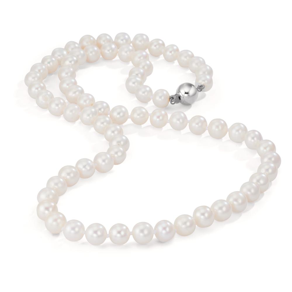 Collier Or blanc 18K perle d'eau douce blanc 6-7 mm 50 cm