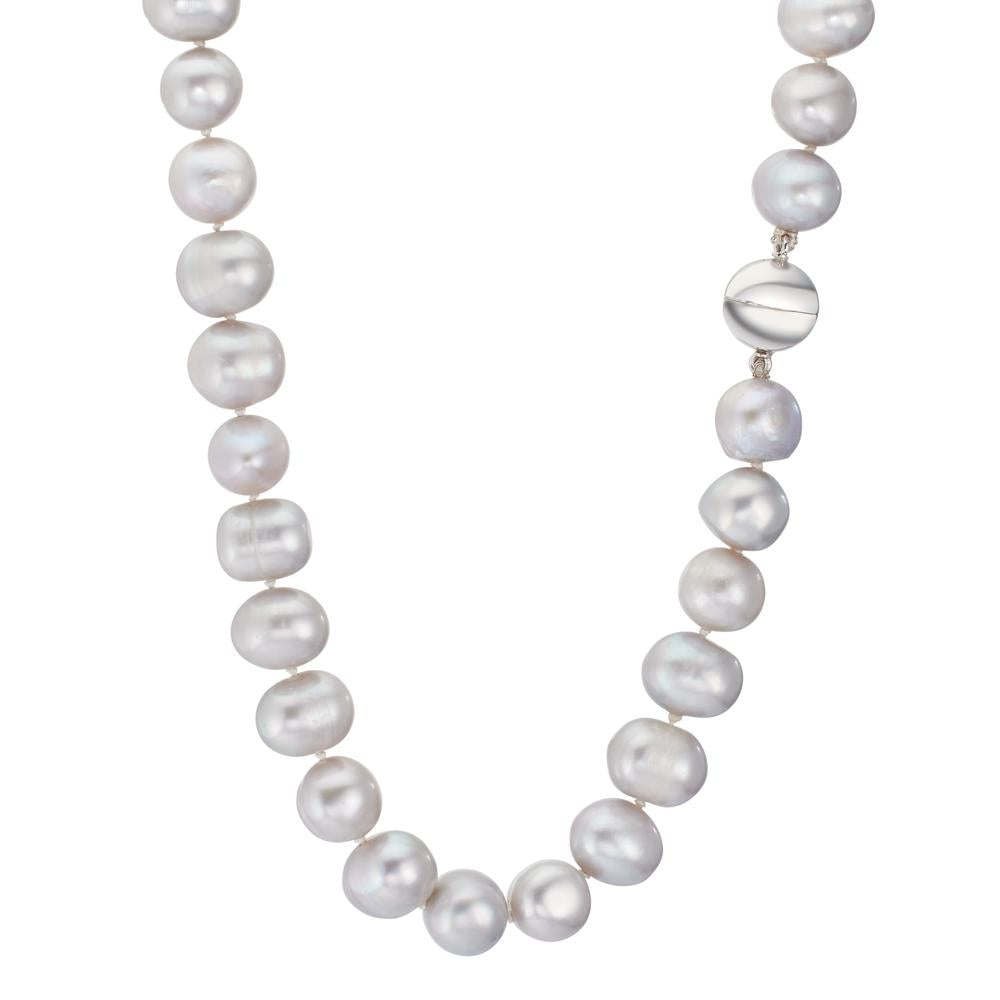Collier Or blanc 18K perle d'eau douce gris 10.5-11 mm 42 cm
