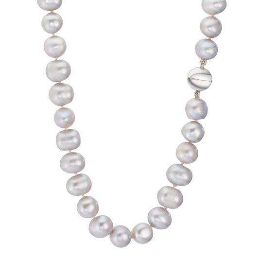 Collier Or blanc 18K perle d'eau douce gris 10.5-11 mm 42 cm